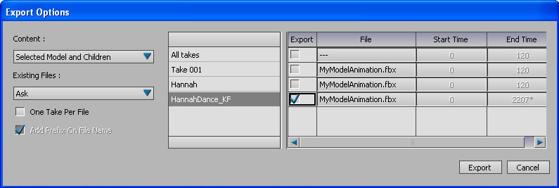 MotionBuilder Export Options